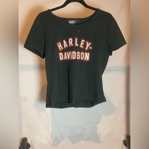 Cropped Harley Davidson, bedazzled T-shirt
